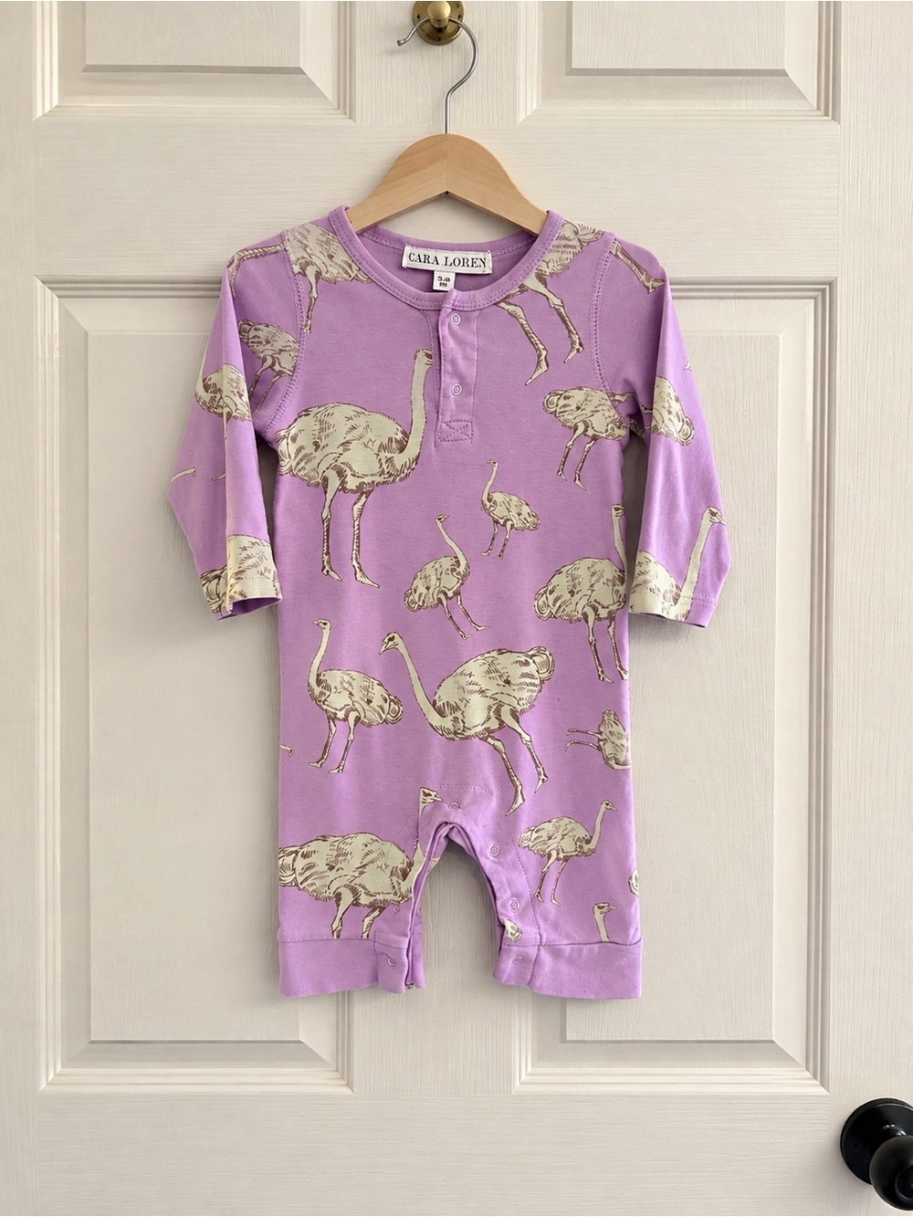 Cara Loren 12-18M Purple Ostrich Print Cotton Romper Made in USA